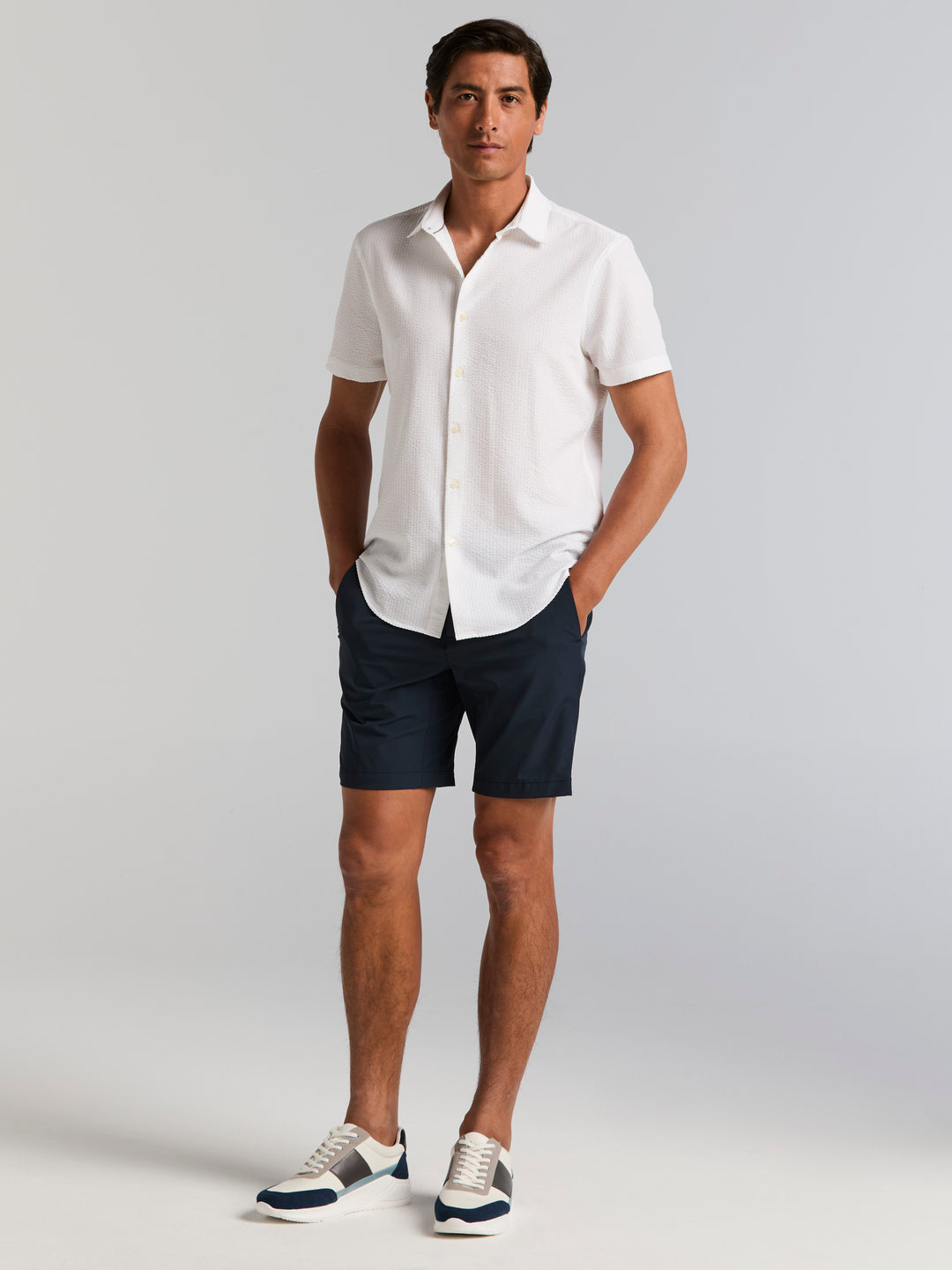 Solid Seersucker Slim Fit Shirt (Bright White) 