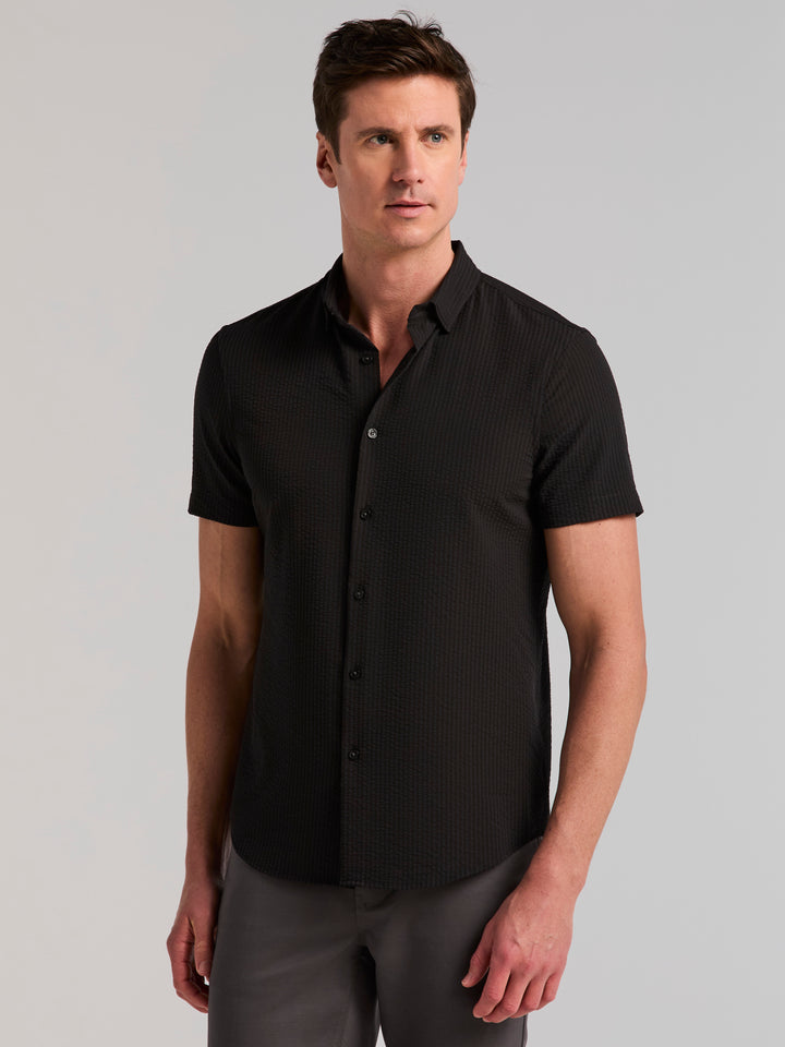 Solid Seersucker Slim Fit Shirt (Black) 