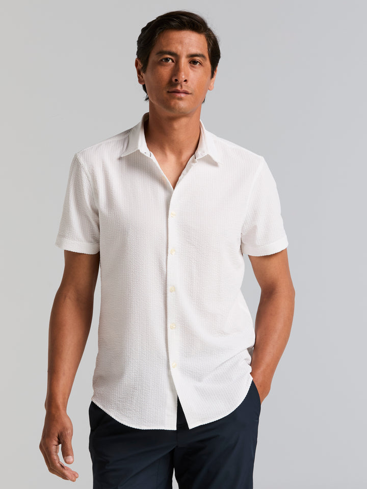 Solid Seersucker Slim Fit Shirt (Bright White) 