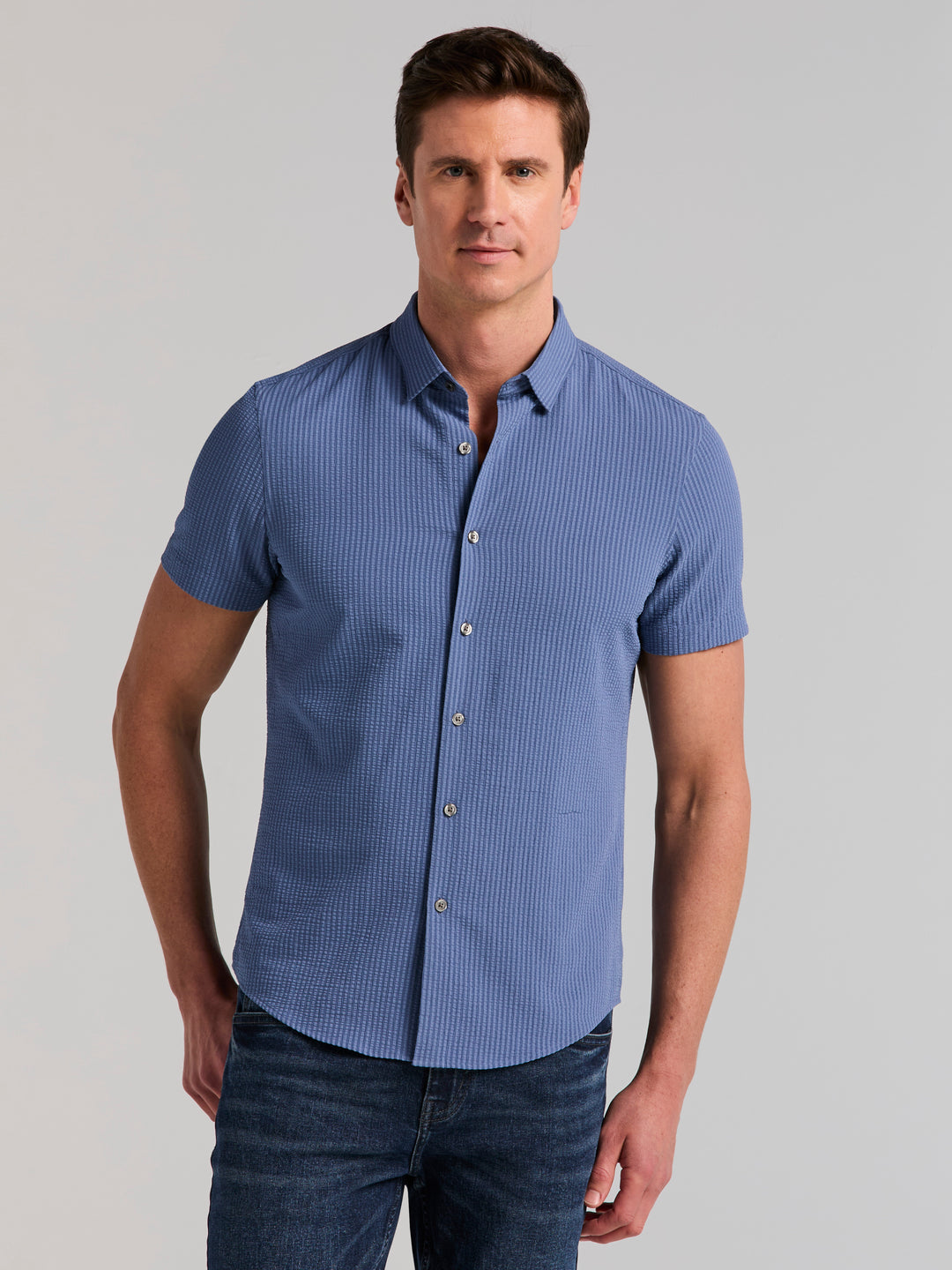 Solid Seersucker Slim Fit Shirt (Coastal Fjord) 