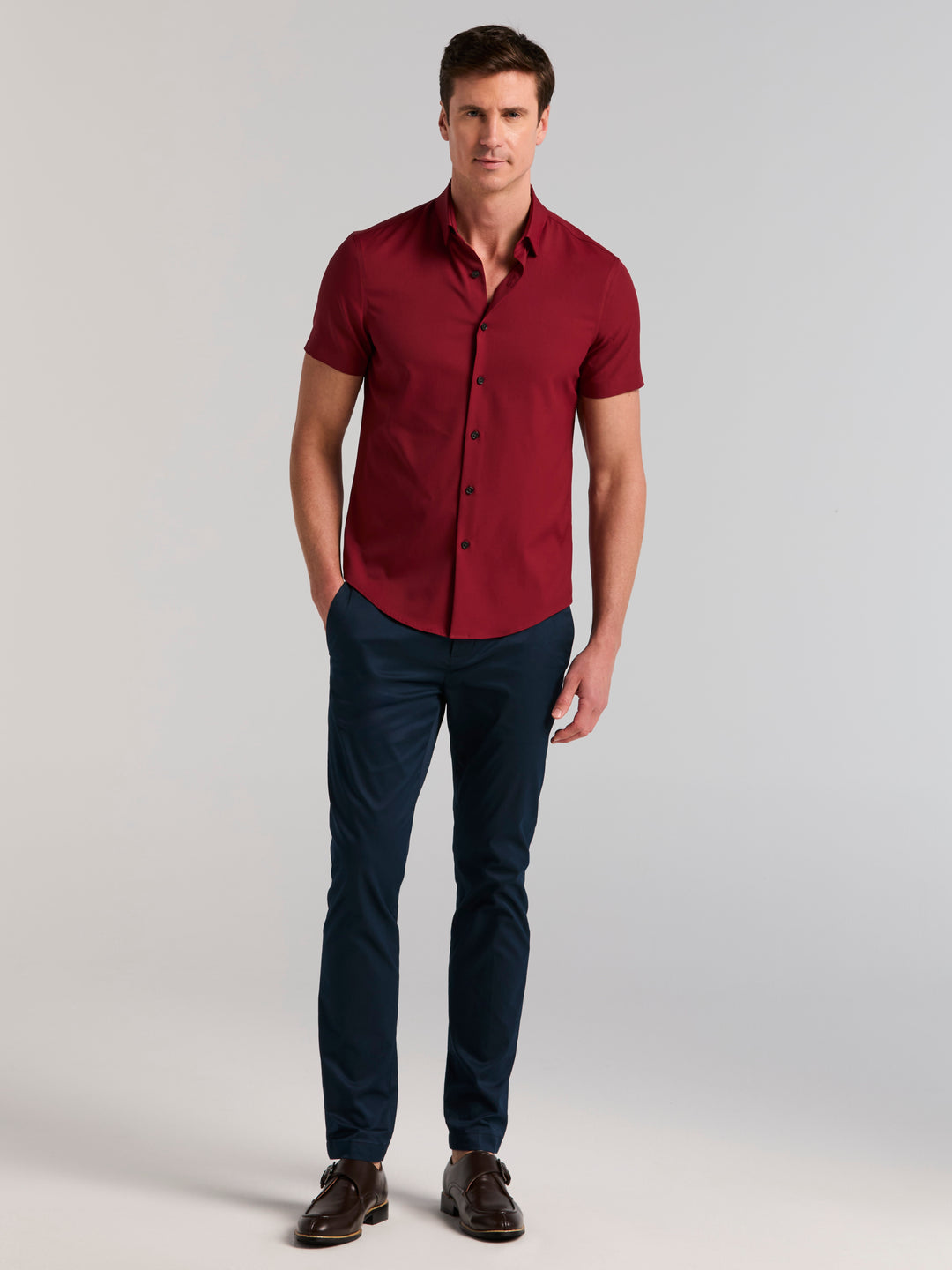 red dress shirt and black pants Perry Ellis Men's Slim Fit Total Stretch Twill Shoe size:EU41 / UK7.5 / US8.5 Grace Printed Midi Dress dress shirt loose leg pants