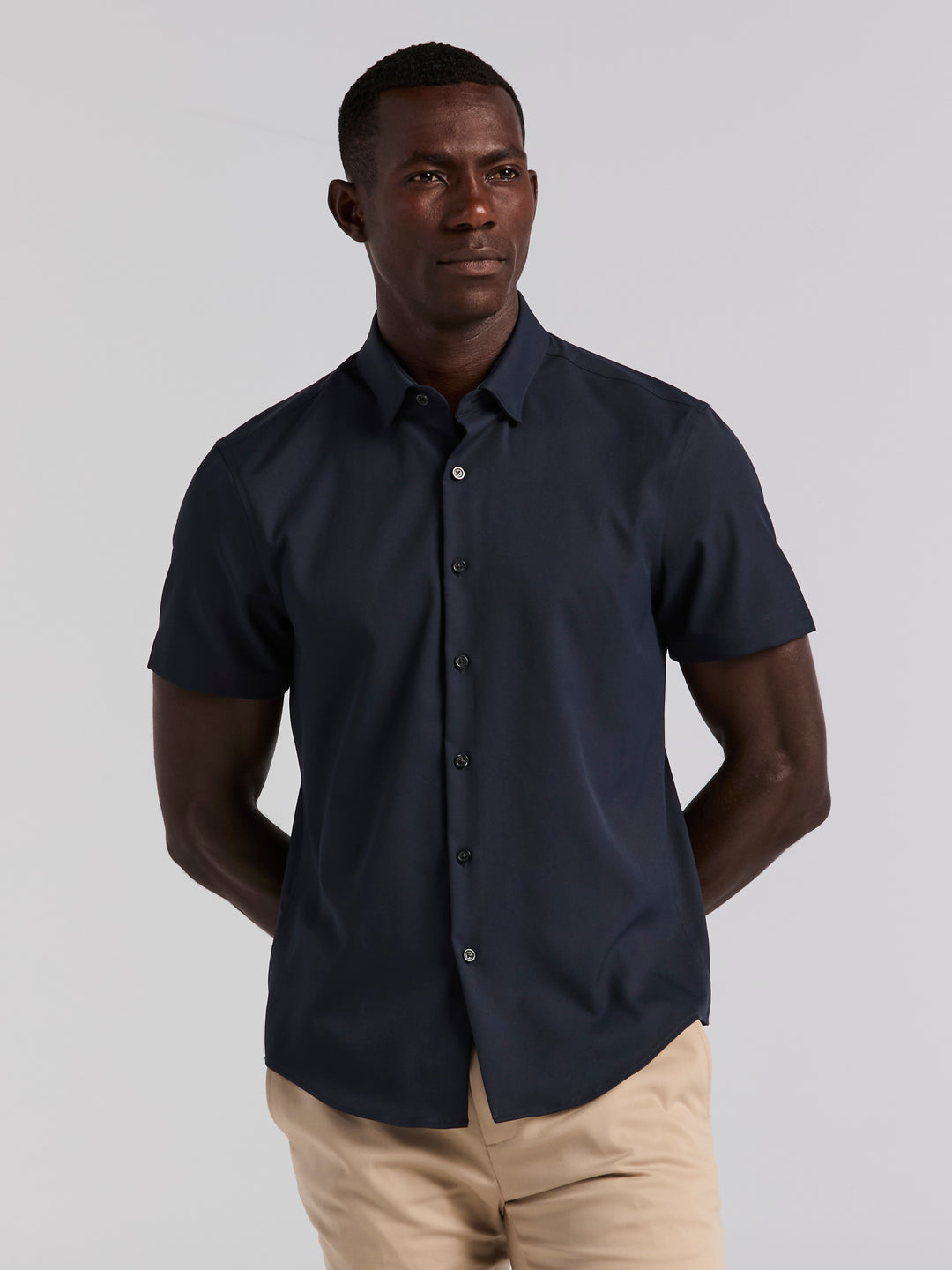 perry ellis short sleeve dress shirts Perry Ellis Men's Slim Fit Total Stretch Shirt in Skylight/blue, Size Medium, 100% Polyester, Solid Short Sleeves