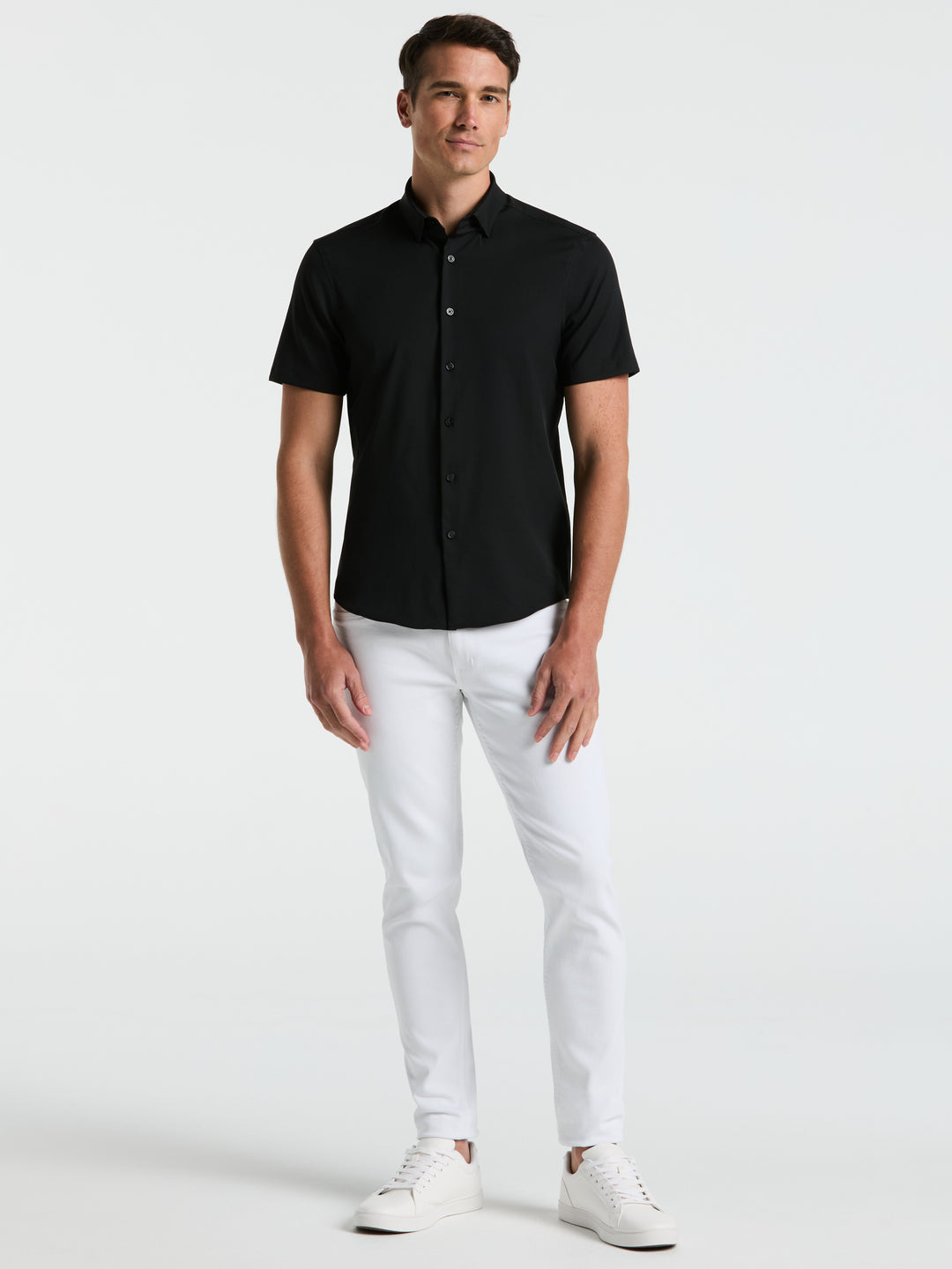 perry ellis short sleeve dress shirts Perry Ellis Men's Slim Fit Total Stretch Shirt - Black