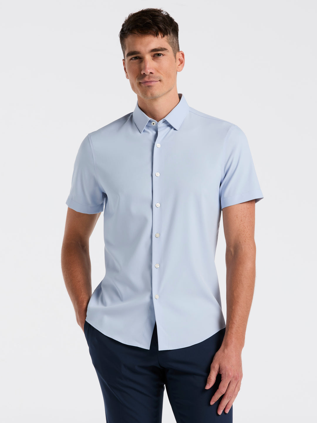 muscle fit short sleeve dress shirts Tom Baine Slim Fit Short Sleeve Performance Stretch Button Down