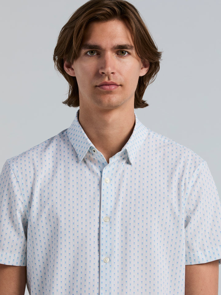 Slim Fit Short Sleeve Square Stripe Print Shirt (Blue Tint) 