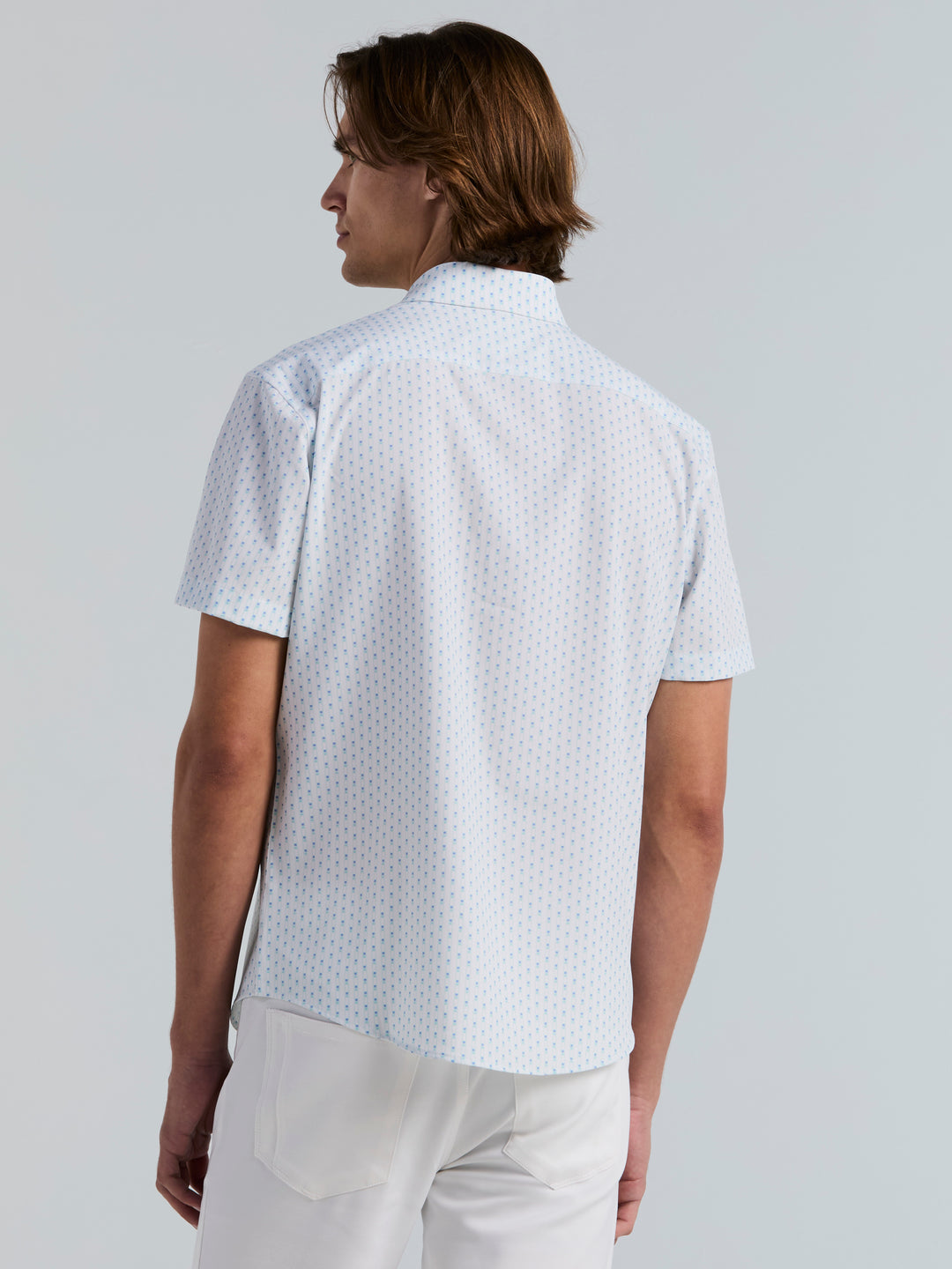 Slim Fit Short Sleeve Square Stripe Print Shirt (Blue Tint) 