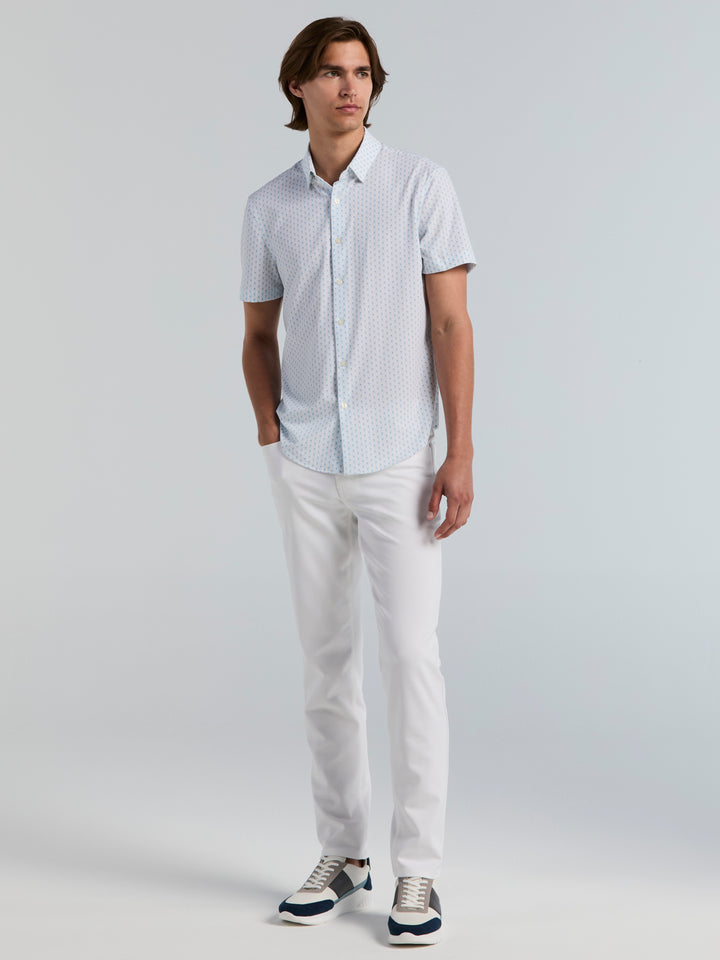 Slim Fit Short Sleeve Square Stripe Print Shirt (Blue Tint) 