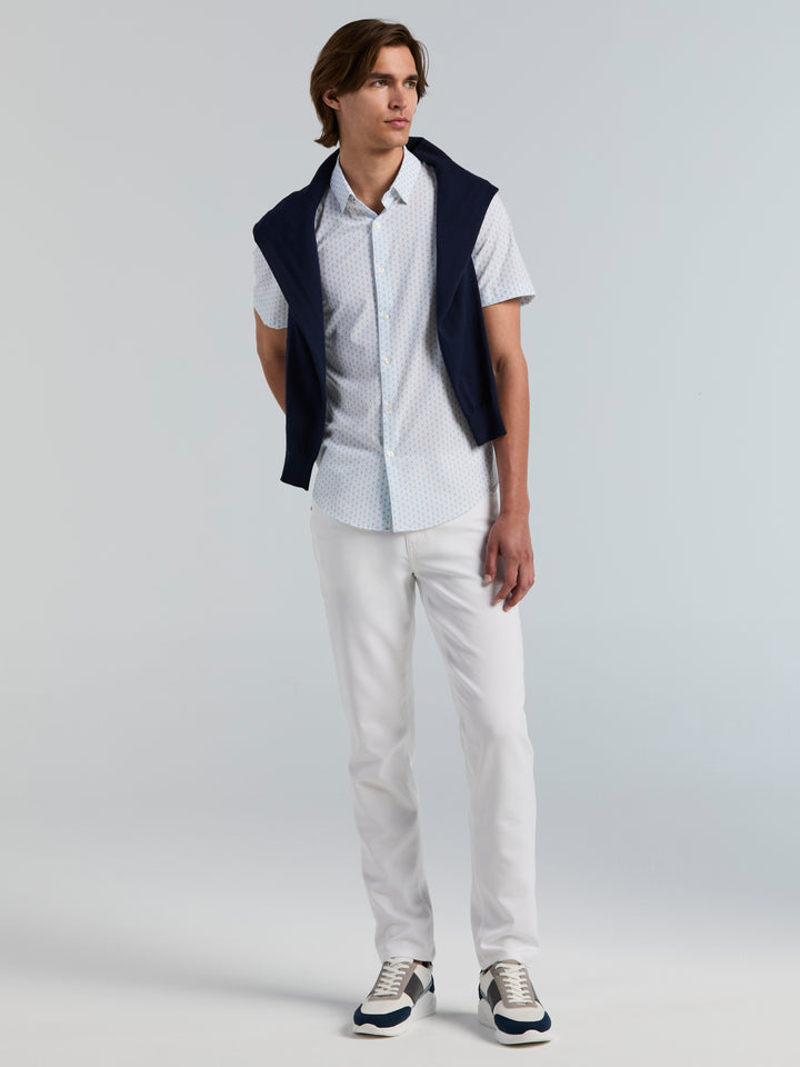 Slim Fit Short Sleeve Square Stripe Print Shirt (Blue Tint) 