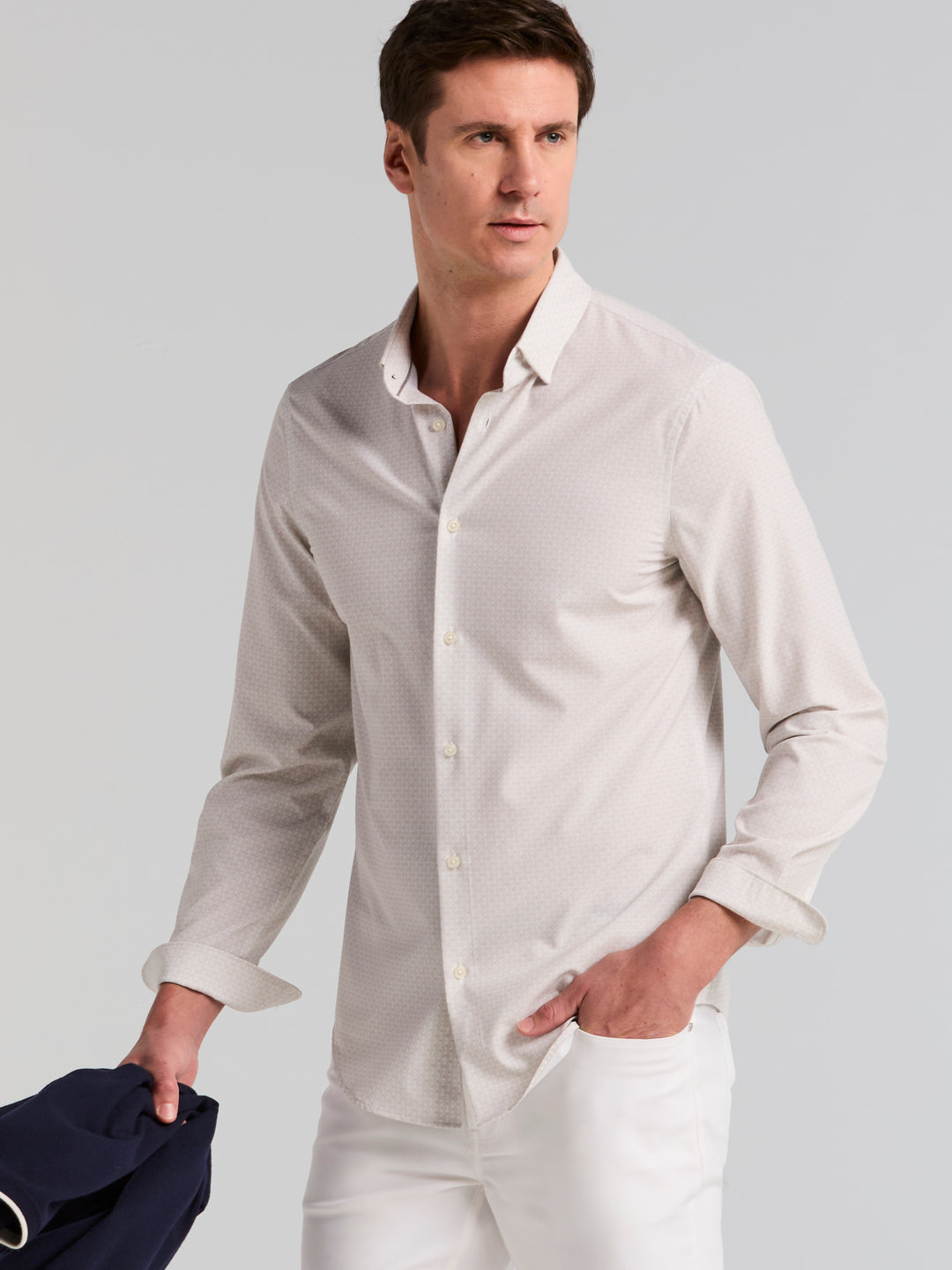 Slim Fit Stripe Dot Long Sleeve Shirt (Trench Coat) 