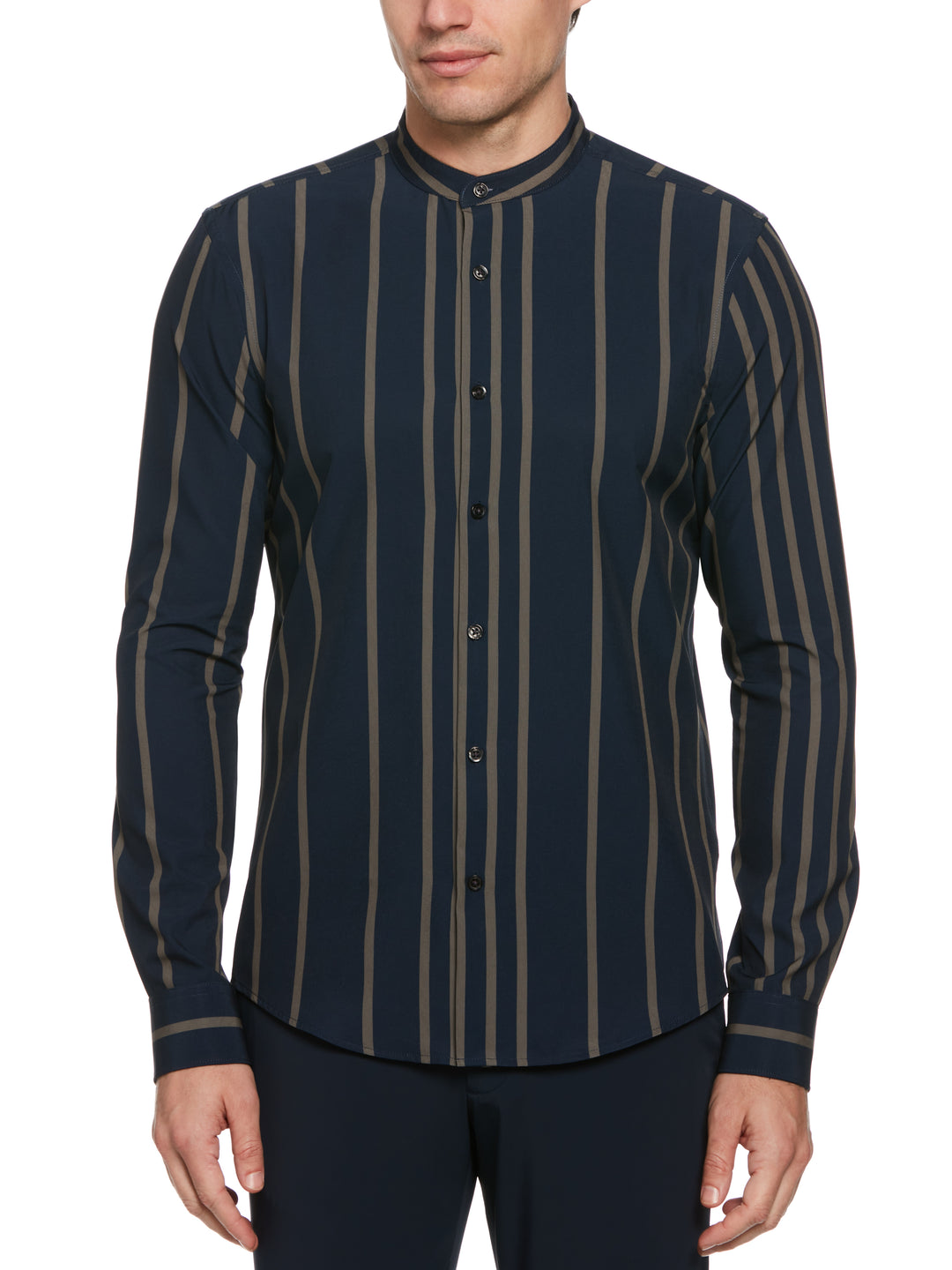 Slim Fit Total Stretch Striped Shirt with Band Collar (Elmwood) 