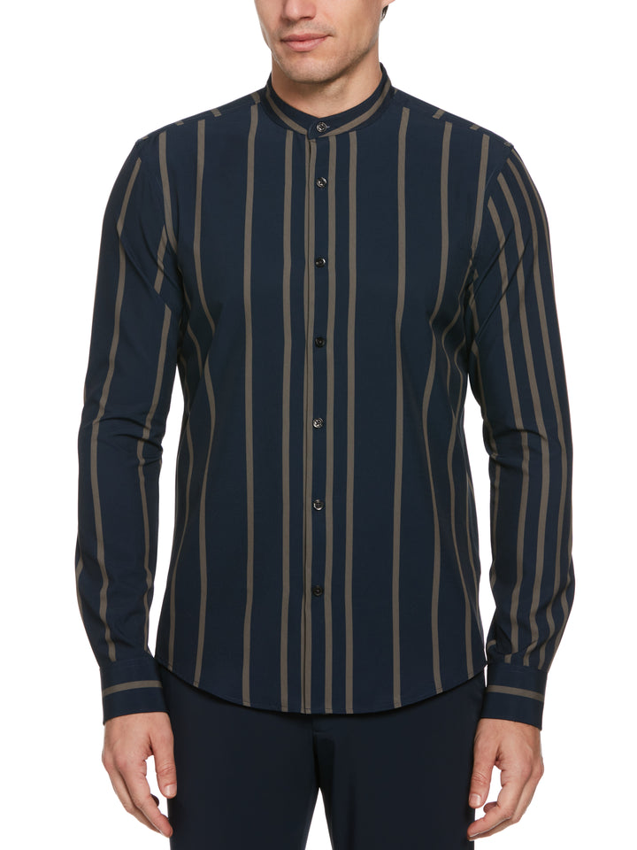 Slim Fit Total Stretch Striped Shirt with Band Collar (Elmwood) 
