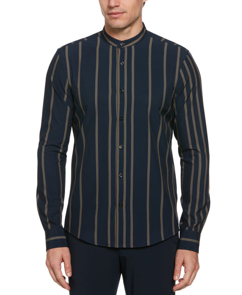 Slim Fit Total Stretch Striped Shirt with Band Collar (Elmwood) 