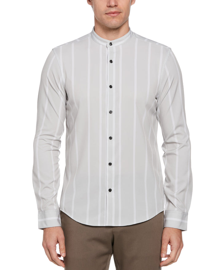Slim Fit Total Stretch Striped Shirt with Band Collar (Lunar Rock) 