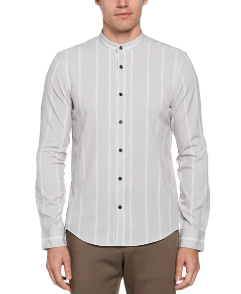 Slim Fit Total Stretch Striped Shirt with Band Collar (Lunar Rock) 