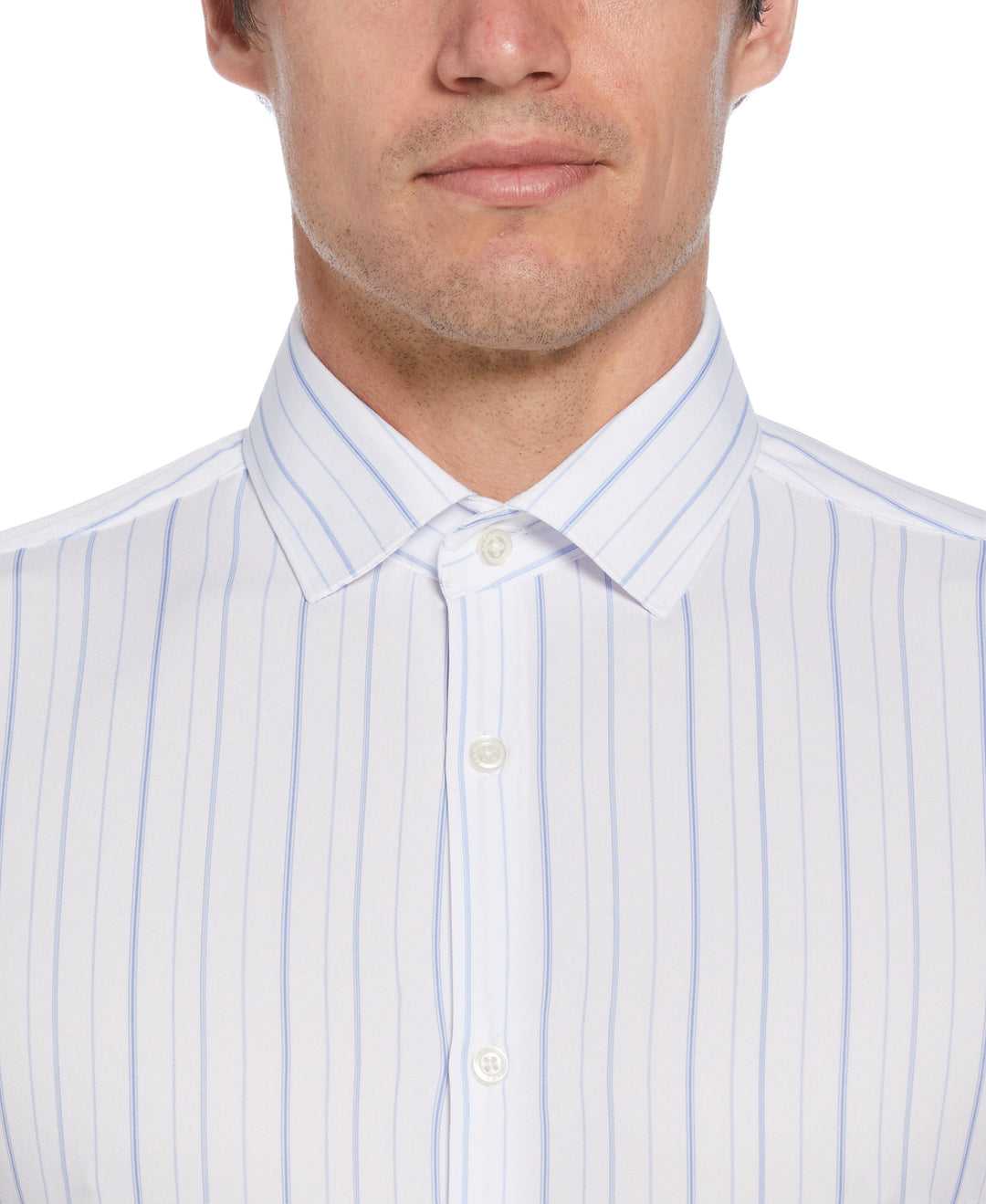 Total Stretch Blue Thin Stripe Print Shirt (New Blue) 