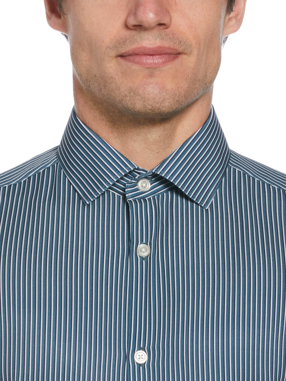 Total Stretch Tri-Color Stripe Print Shirt (Blue Wing Teal) 