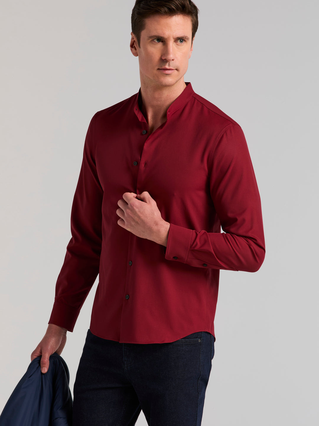 men's dress long sleeve shirts Slim Fit Total Stretch Untucked Banded Collar Shirt it’s also easy on Pink Plus Size Cocktail VIVIEN DRESS Color:Blue Gray