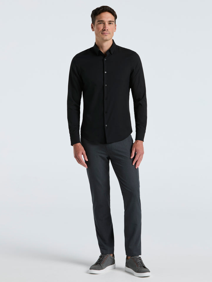 Men's Untucked Slim Fit Solid Stretch Shirt (Black) 