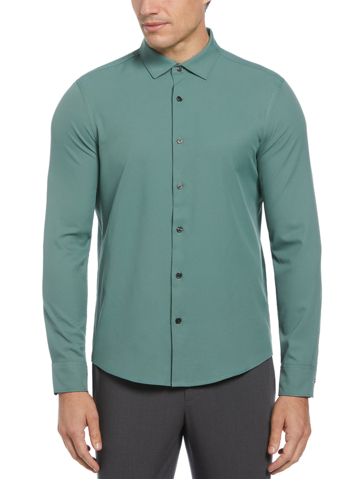 Men's Untucked Slim Fit Solid Stretch Shirt (Dark Forest) 