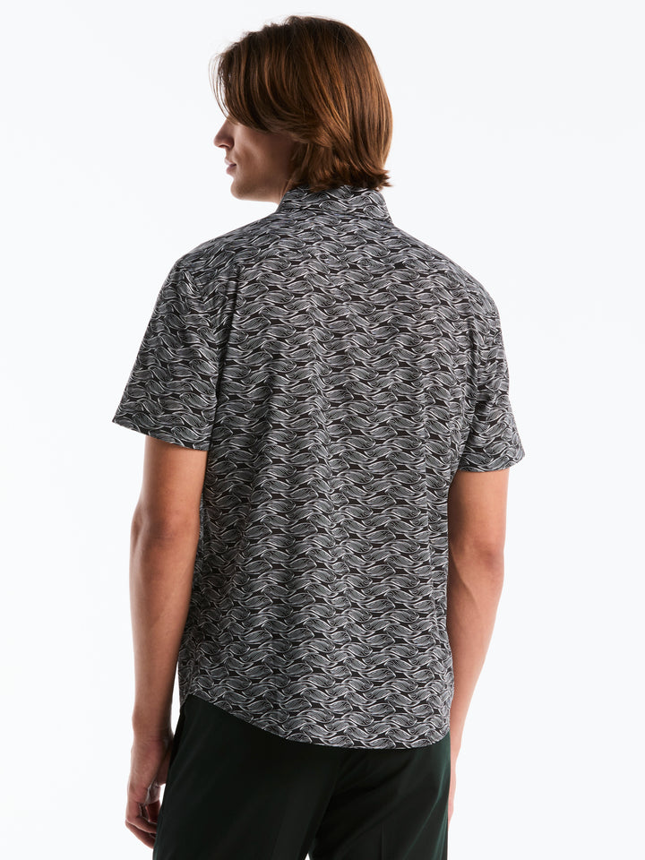 Plain weave Slim Fit Wave Print Shirt (Black) 