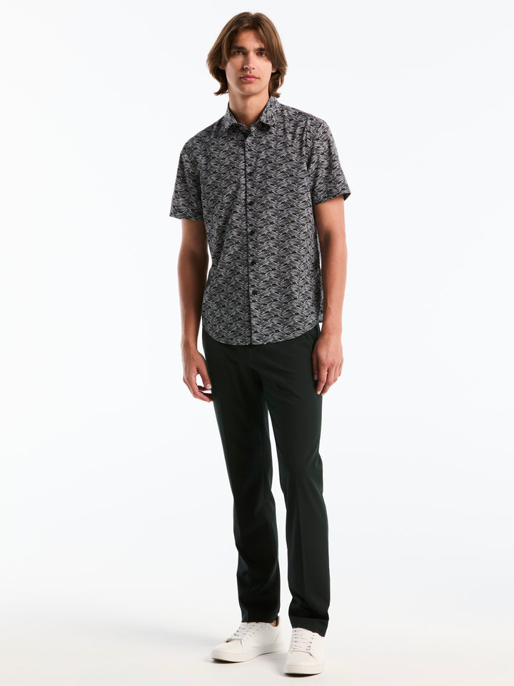 Plain weave Slim Fit Wave Print Shirt (Black) 
