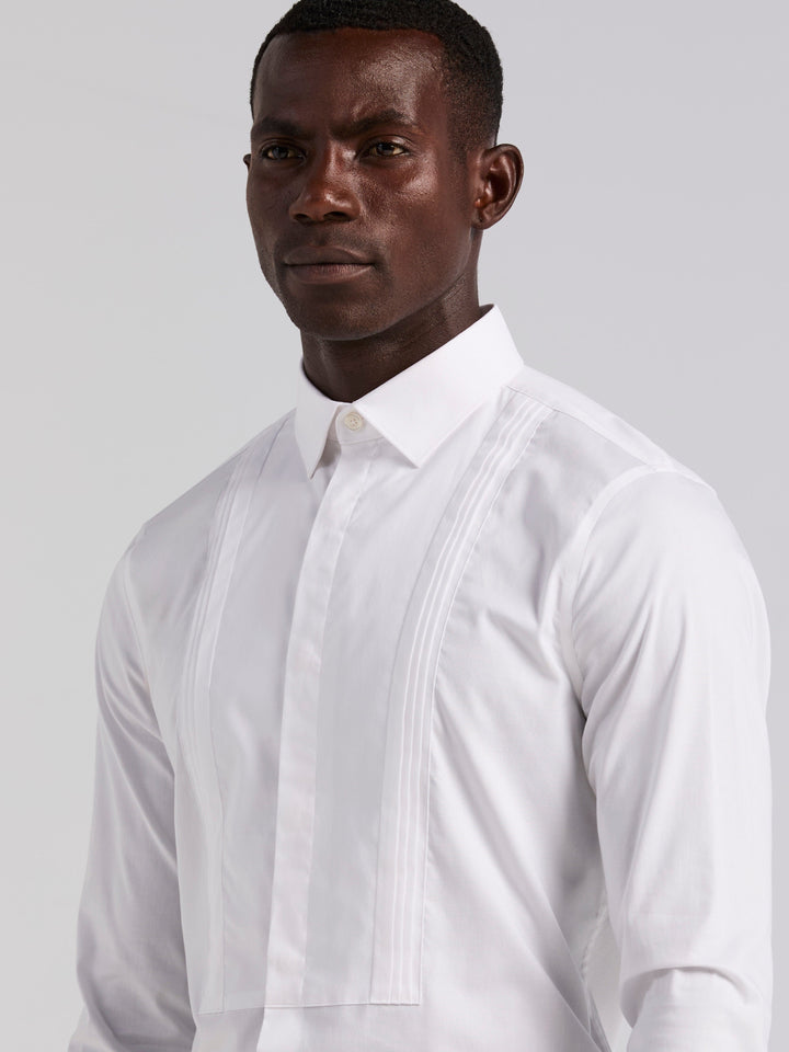 Long Sleeve Slim Tuxedo Dress Shirt (Bright White) 
