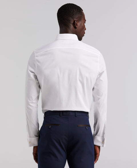 Cotton Slim Fit Dobby Long Sleeve Dress Shirt (Bright White) 