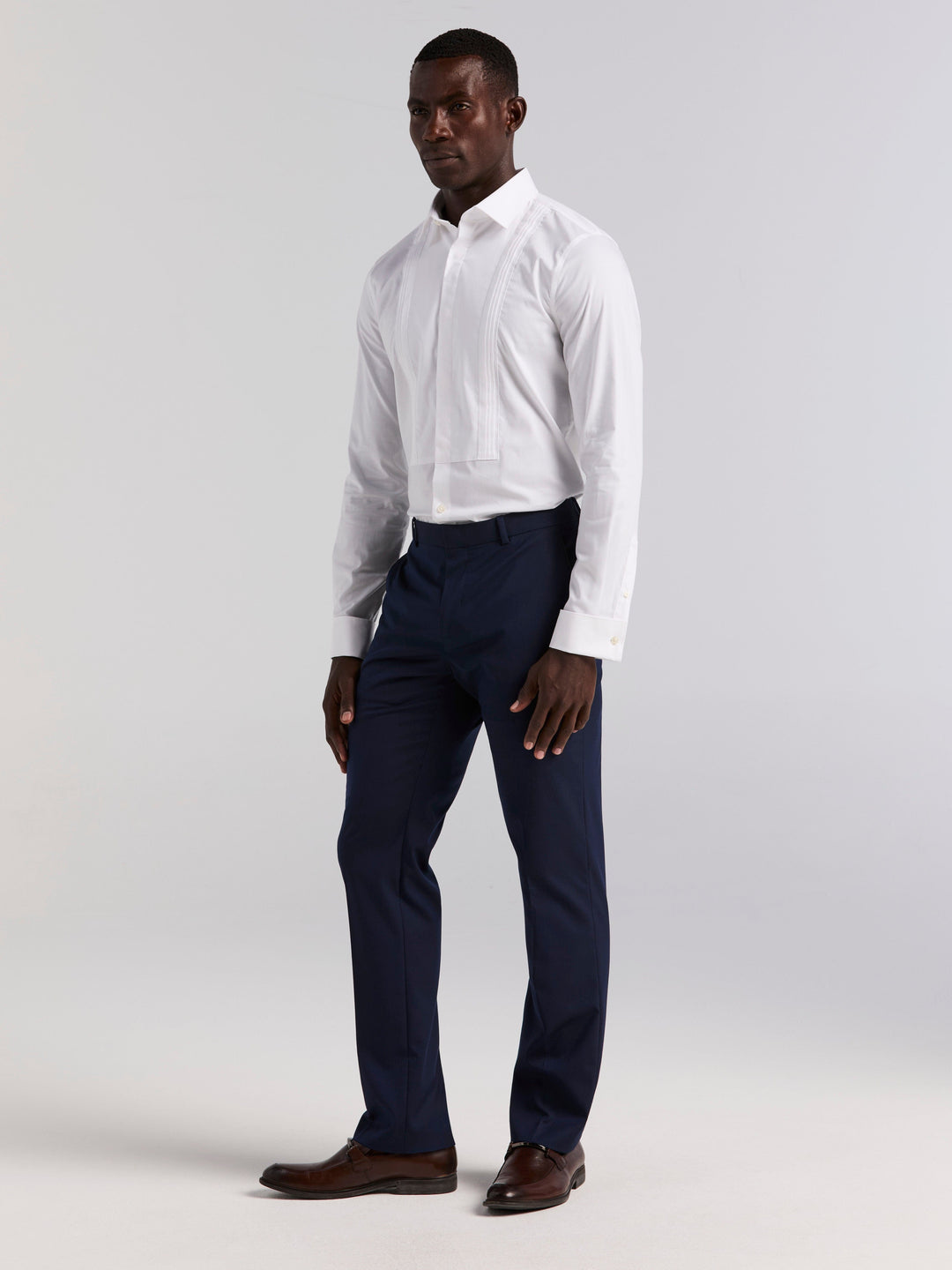Long Sleeve Slim Tuxedo Dress Shirt (Bright White) 