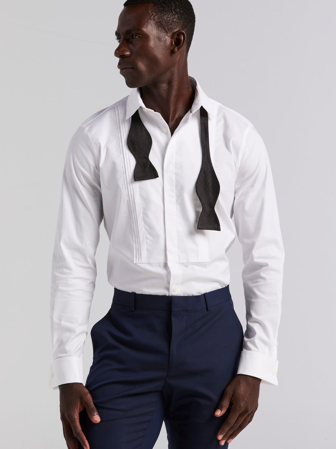 Long Sleeve Slim Tuxedo Dress Shirt (Bright White) 
