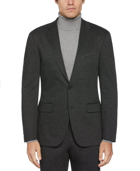 Slim Fit Two Tone Smart Knit Suit Jacket (Charcoal) 