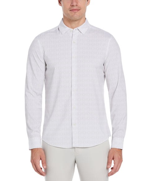 Untucked Total Stretch Slim Fit Mosaic Print Shirt (Bright White) 