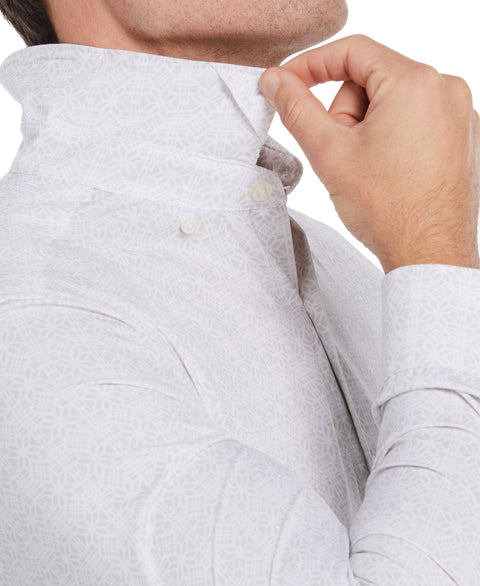 Untucked Total Stretch Slim Fit Mosaic Print Shirt (Bright White) 