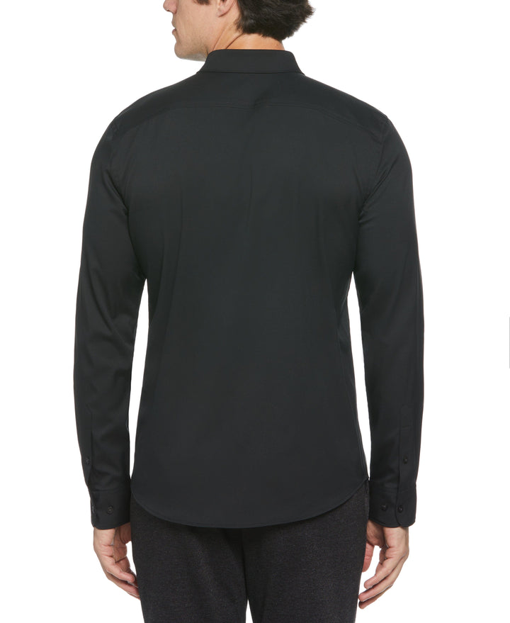 Slim Fit Untucked Total Stretch Solid Shirt (Black) 