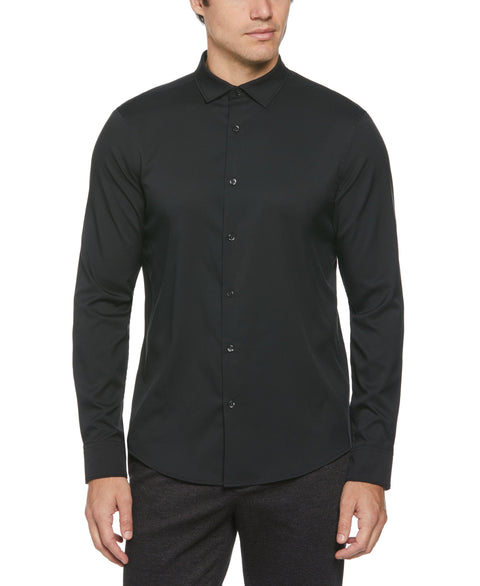Slim Fit Untucked Total Stretch Solid Shirt (Black) 