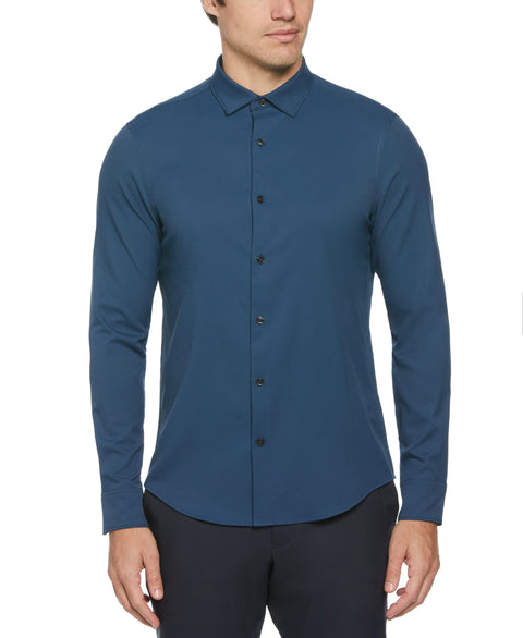 Slim Fit Untucked Total Stretch Solid Shirt (Titan) 