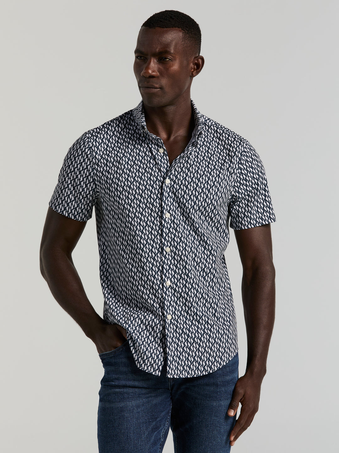 Perry Ellis Men's Slim Fit Wave Print Total Stretch Shirt in Dark Sapphire/blue, Size Small, Polyester/Elastane