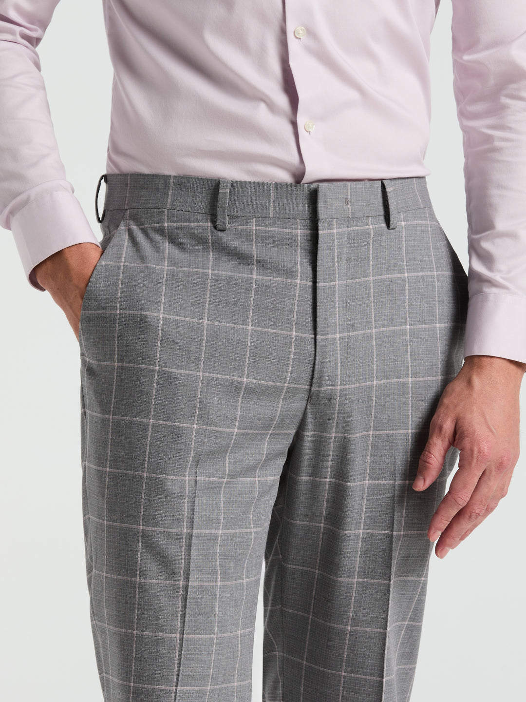 Slim Fit Windowpane Pattern Pant (Grey/Pink) 