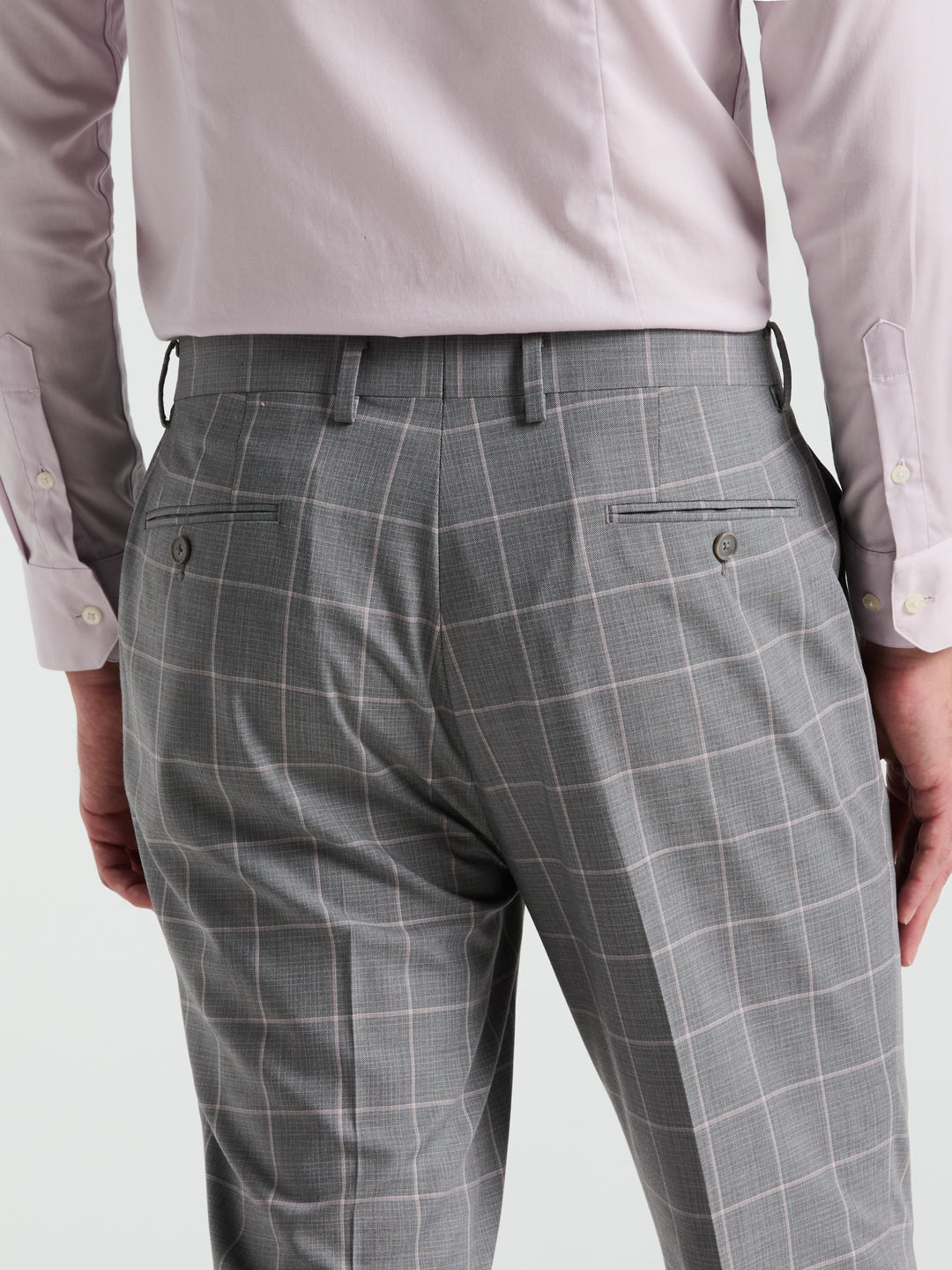 Slim Fit Windowpane Pattern Pant (Grey/Pink) 