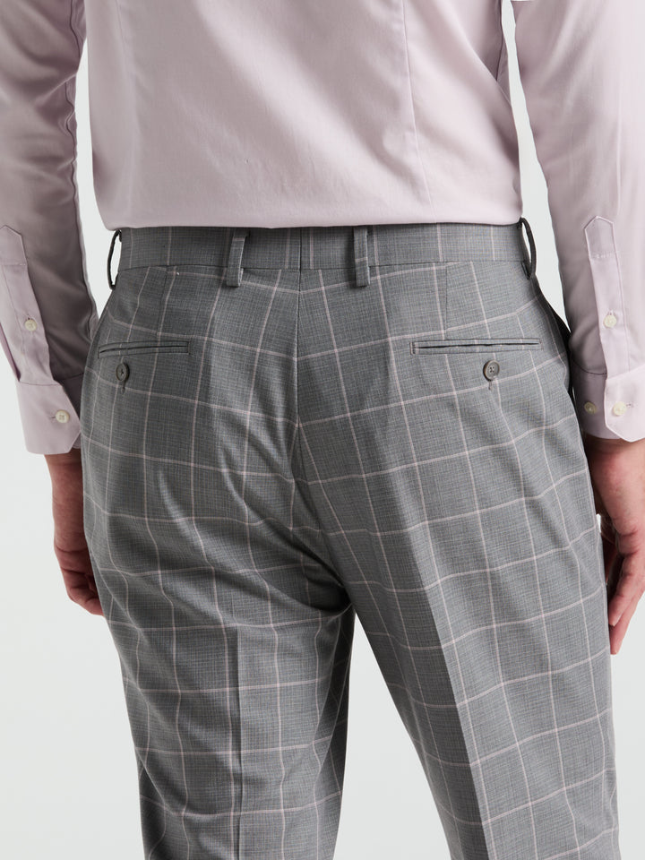 Slim Fit Windowpane Pattern Pant (Grey/Pink) 