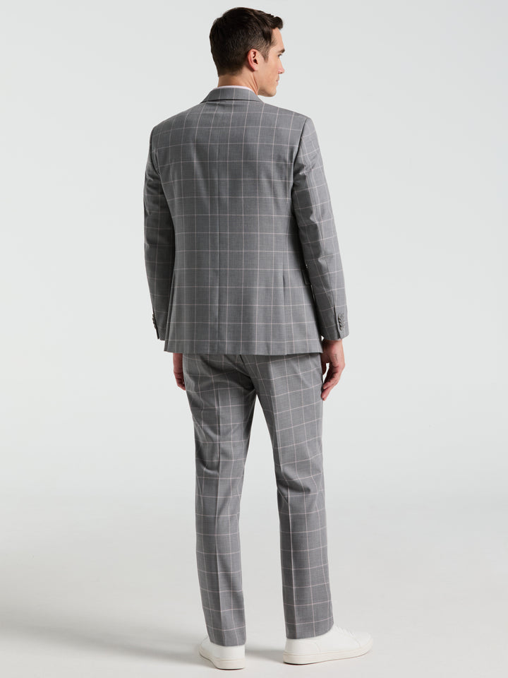 Slim Fit Windowpane Pattern Pant (Grey/Pink) 