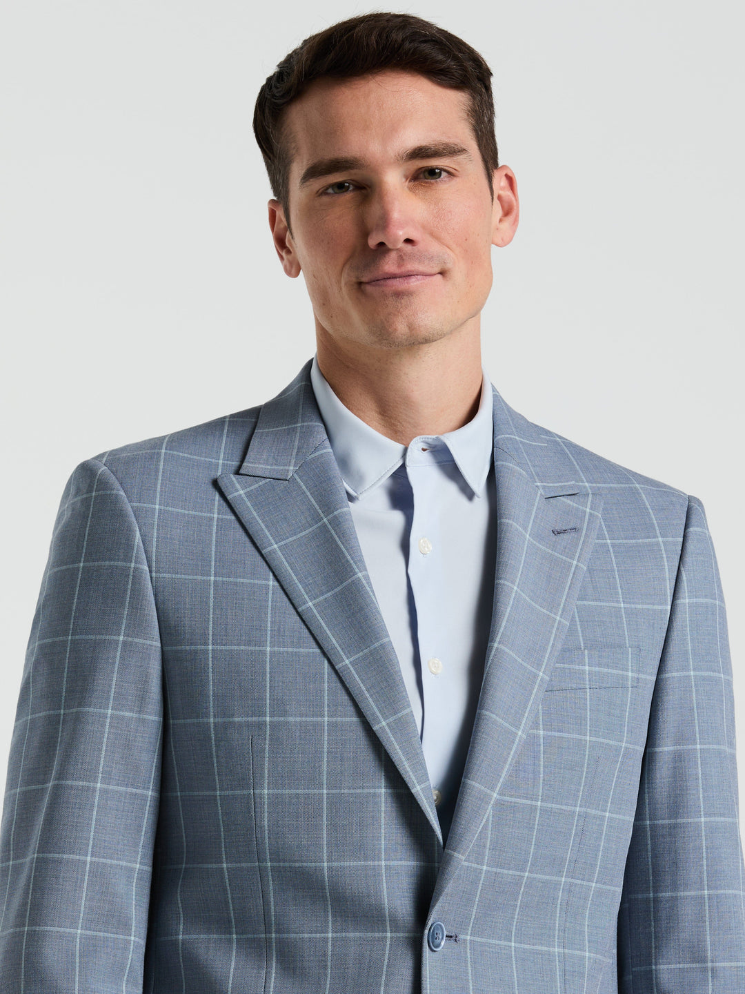 Slim Fit Windowpane Pattern Suit Jacket (Blue) 