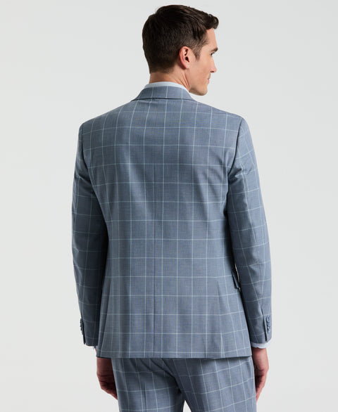Slim Fit Windowpane Pattern Suit Jacket (Blue) 