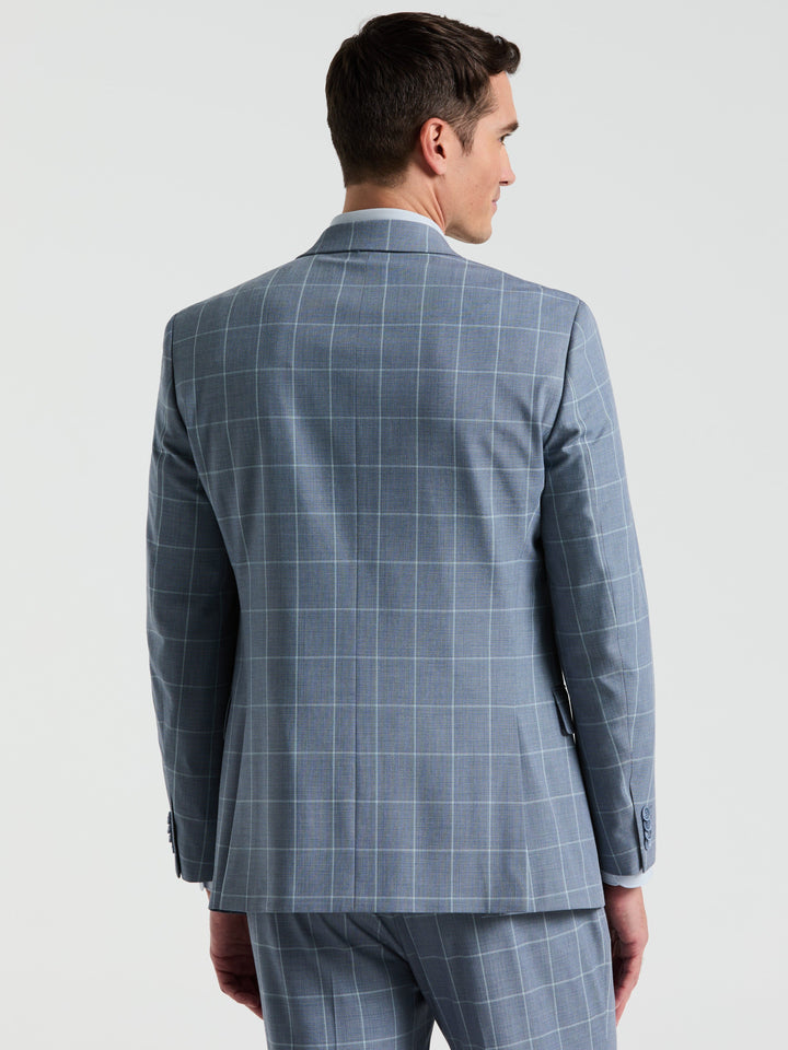 Slim Fit Windowpane Pattern Suit Jacket (Blue) 
