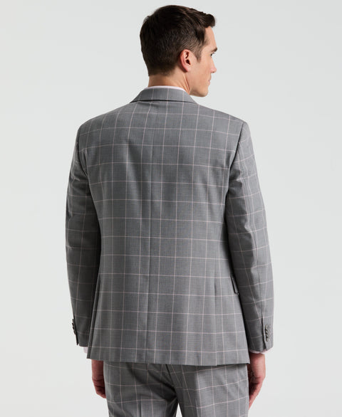 Slim Fit Grey Windowpane Pattern Suit
