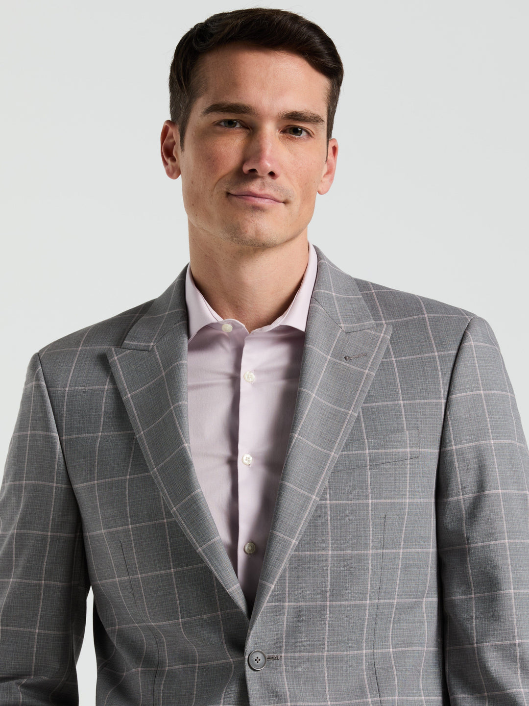 Slim Fit Windowpane Pattern Suit Jacket (Grey/Pink) 
