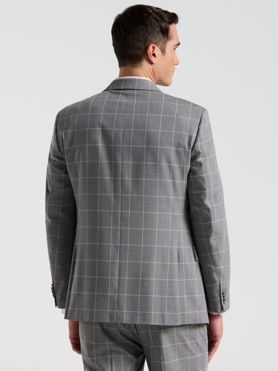 Slim Fit Windowpane Pattern Suit Jacket (Grey/Pink) 