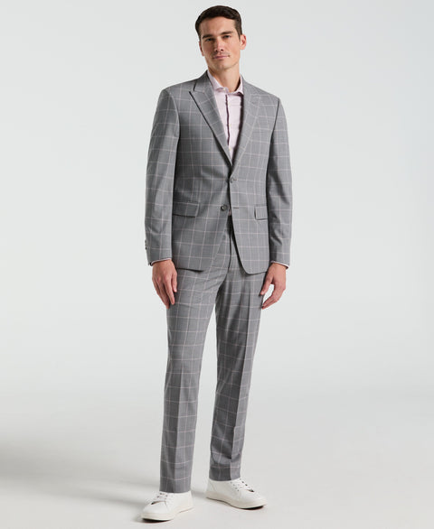 Slim Fit Grey Windowpane Pattern Suit