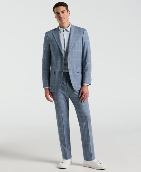 Slim Fit Windowpane Pattern Suit Pant (Blue) 