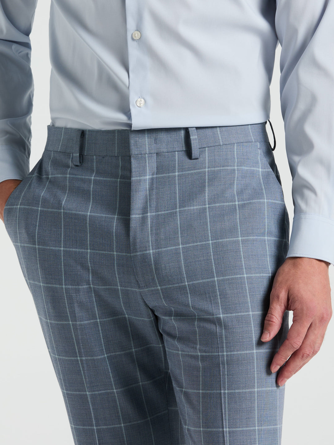 Slim Fit Windowpane Pattern Suit Pant (Blue) 