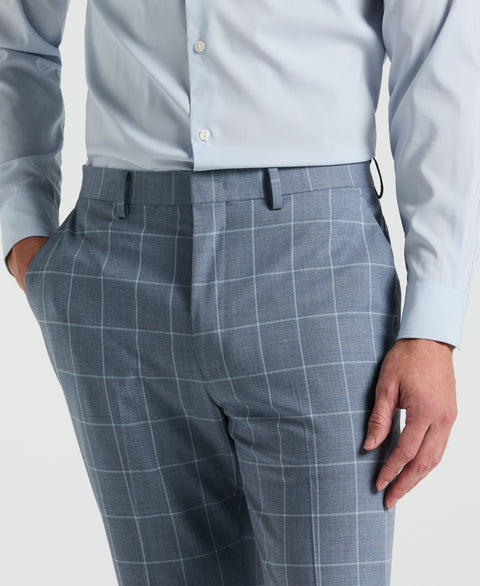 Slim Fit Windowpane Pattern Suit Pant (Blue) 